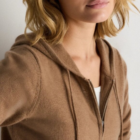NWT Quince XS Mongolian Cashmere Full-Zip Hoodie in Teak - Picture 3 of 12